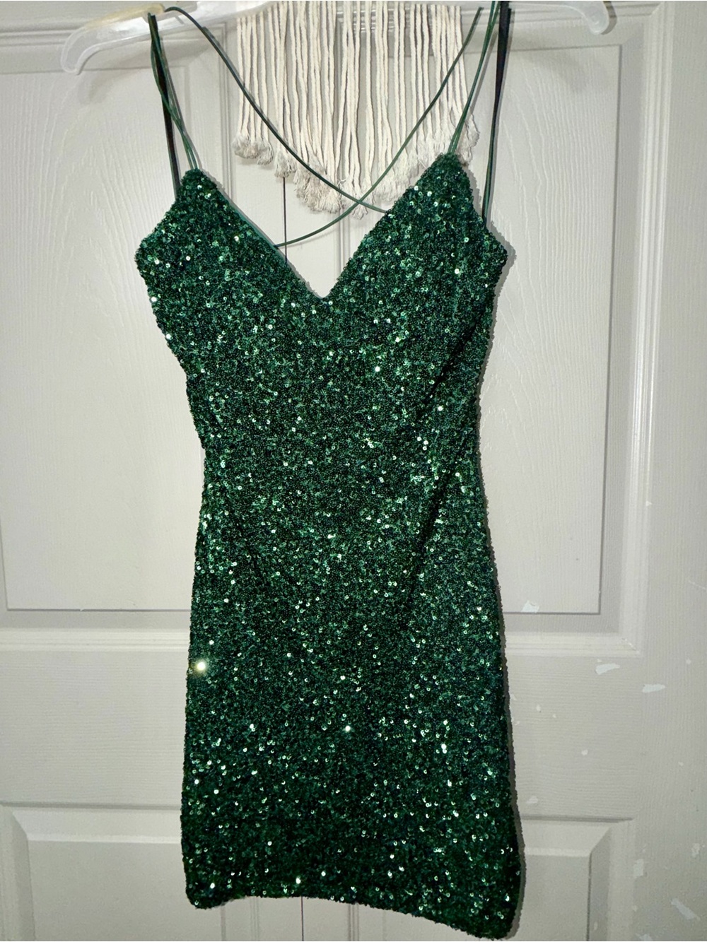 B Darlin Green Sequin Spaghetti Back Strap Dress Women’s - Junior Size M